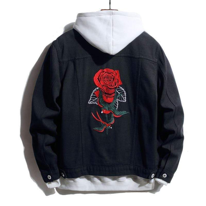Rapper Store BOMBERS & JACKETS Black / S Rose Embroidered Denim Jacket