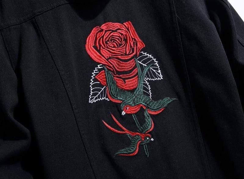 Rapper Store BOMBERS & JACKETS Rose Embroidered Denim Jacket
