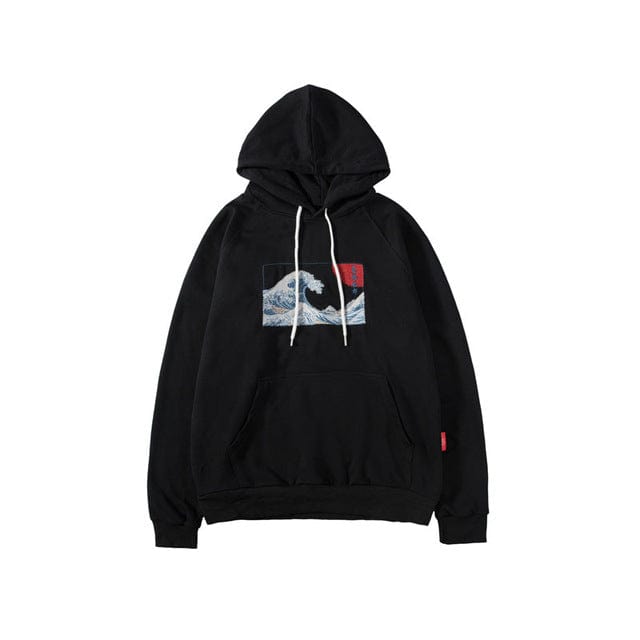 GONTHWID Official Store HOODIES & SWEATSHIRTS Black / S Embroidered Japanese Wave Hoodie
